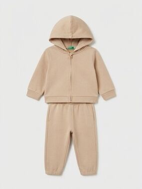 United Colors Of Benetton Kids Beige Bear Hooded Sweatpant Set